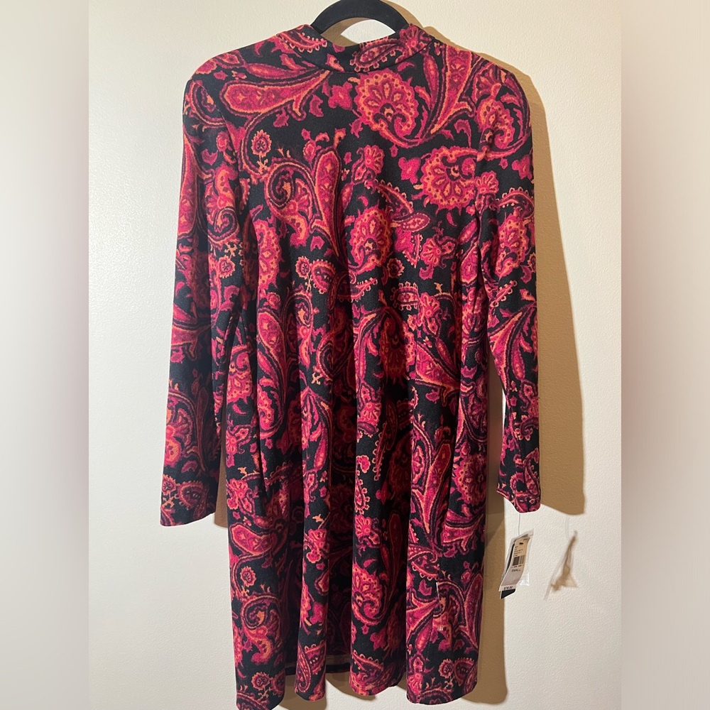 AGB‎ paisley dress women S print high neck midi 3/4 sleeve red lightweight ￼new